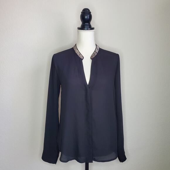 ASTR Black Beaded Button Down Top Small - Picture 1 of 7